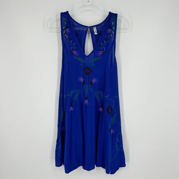 Free People Adelaide Embroidered Shift Mini Dress Ocean Blue Size XS - Picture 3 of 12